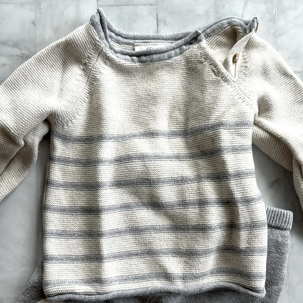Miniclasix Baby Boy's Two-Piece Cotton Knit Sweater & Pants Set in “Oatmeal”